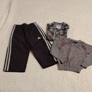 Set Of Size 2 Adidas Black Sweatpants, Levi'sShirt & Grey Cardigan